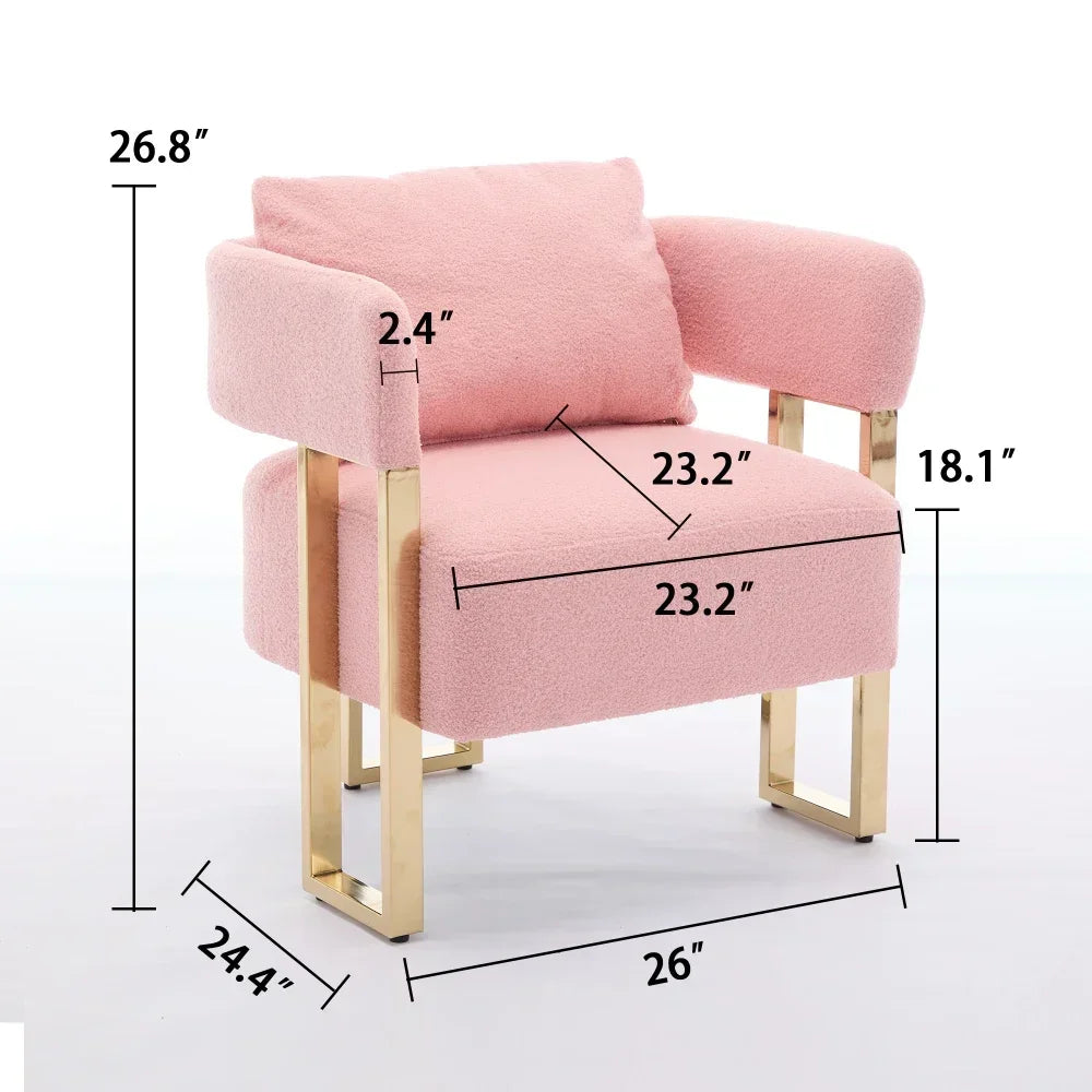 Teddy Velvet Side Sofa with Gold Legs,Tufted Plush Upholstered Reading Armchair with Lumbar Pillow for Living Room Dining Room