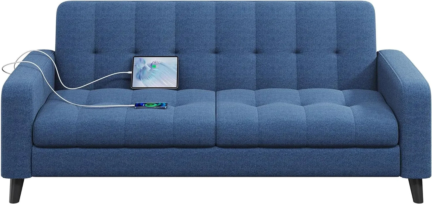 Sofas with USB Ports Modern 65″  Small Couch with Solid Wood Legs for Living Room