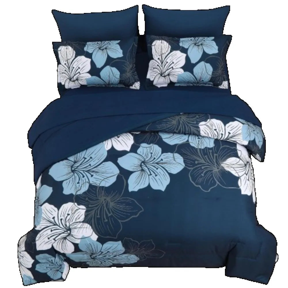 Navy Blue 7 Pieces Bed in A Bag, Soft Microfiber Complete Bedding Sets for All Seasons, Comforter Set Queen Size