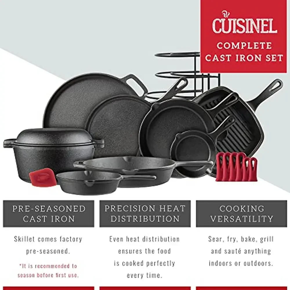 Iron Cookware Set 6" 8" 10" 12" Skillet Grill Pan Lid Griddle Pizza Pan Dutch Oven