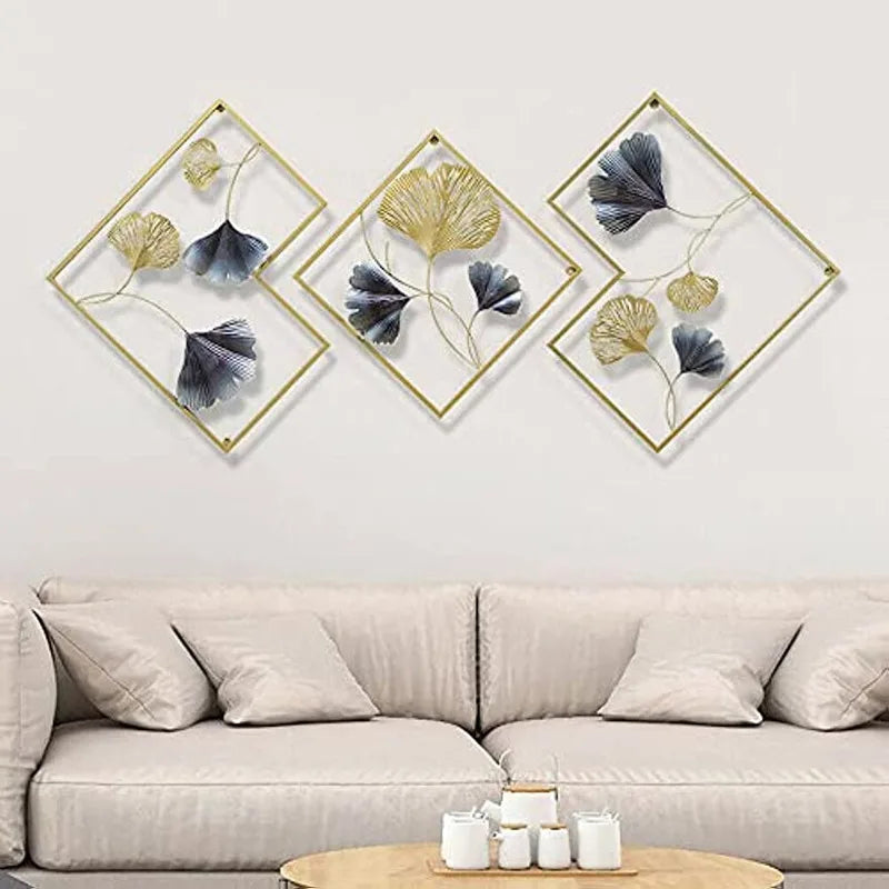 Ginkgo Biloba Design 3D Wall Decoration Modern Metal Art Sculpture Home Garden Hanging Decor Aesthetic