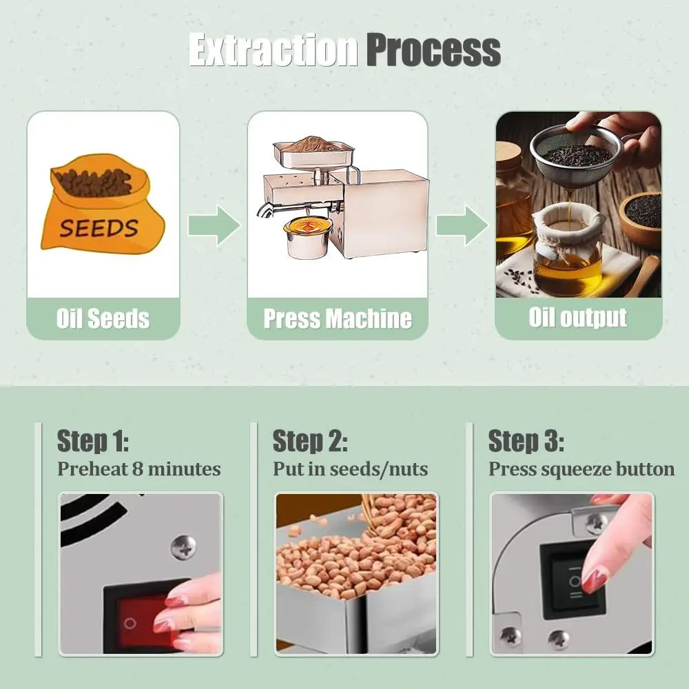 Kitchen Oil Press Machine Electric Automatic Oil Press Extractor Organic Oil Expeller for Avocado Coconut Flax Peanut Castor