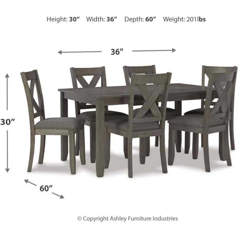 Caitbrook Rustic 7 Piece Dining Set, Include Table and 6 Chairs, Gray