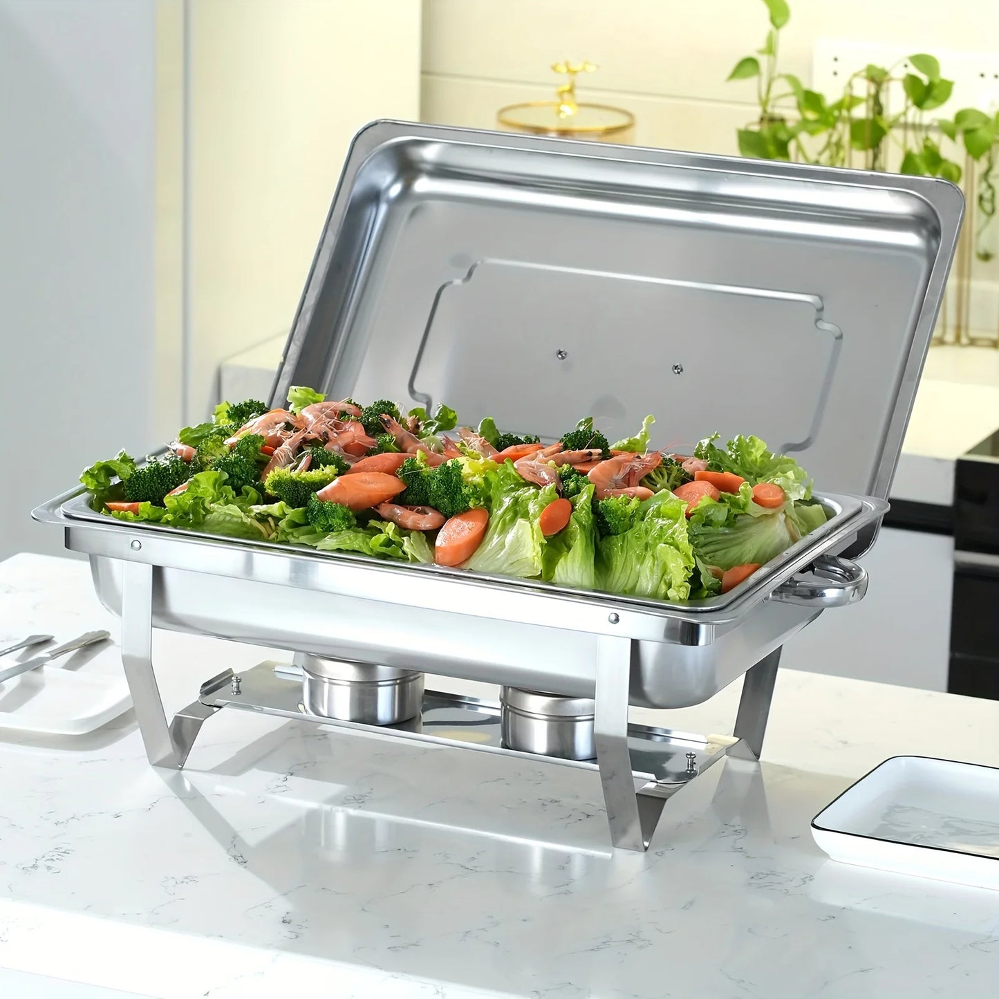 Chafing Dish Buffet Set 8QT Stainless Steel Food Warmer Chafer Complete Set With Water Pan, Chafing Fuel Holder
