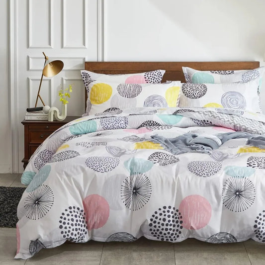 Comforter Sheet Set Queen Size Bed in a Bag - Colorful Dots Style - Soft Microfiber, Spring Soft Duvet Cover Set