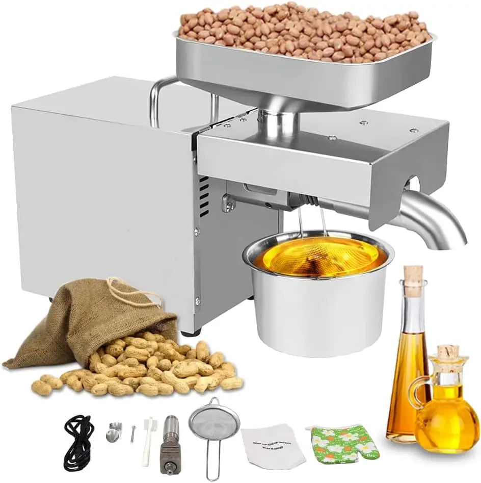 Oil Press Machine 1500W 110V Electric Automatic Peanut Nut Seed Oil Extractor Stainless Steel Oil Presser Expeller for Co