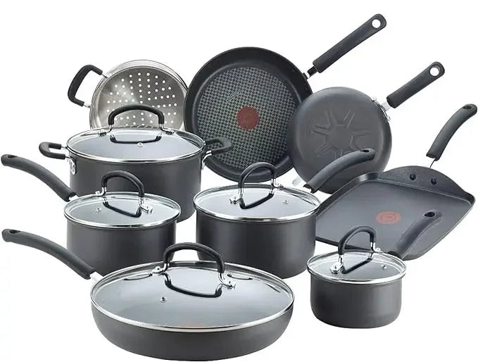 T-fal Ultimate Hard Anodized Nonstick Cookware Set 17 Piece Oven Safe 400F, Lid Safe