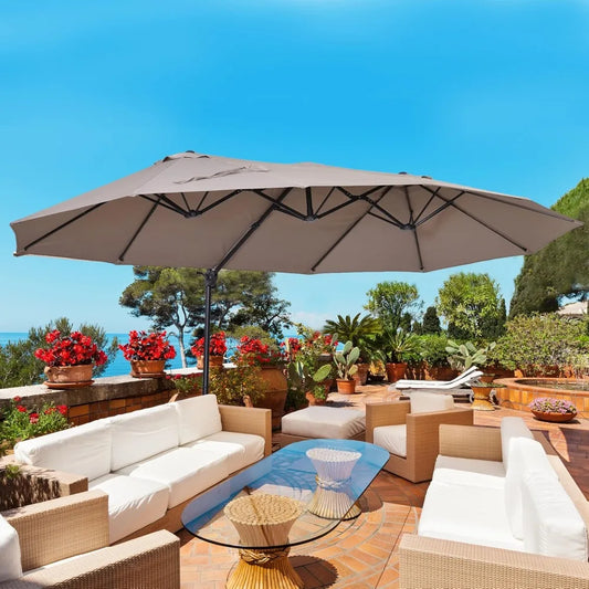 Outdoor Market Extra Large Umbrella with Crank, Cross Base for Deck, Lawn, Backyard