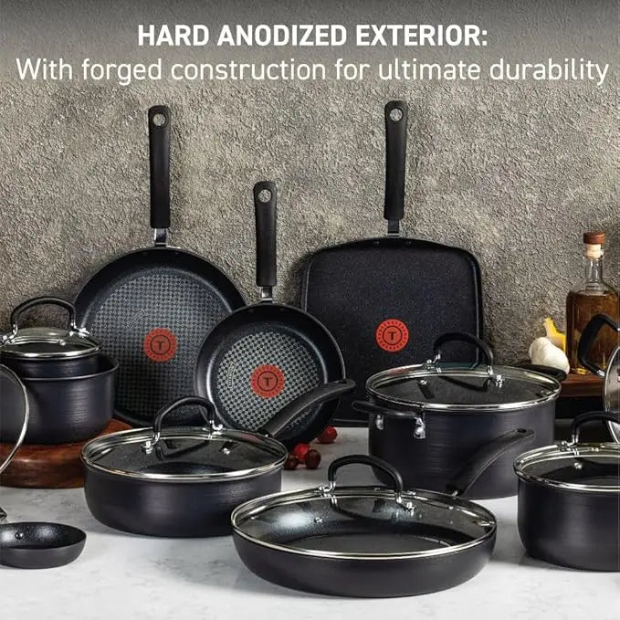 Nonstick Cookware Set 17 Piece, Oven Broiler Safe 400F, Lid Safe 350F, Kitchen Cooking Set