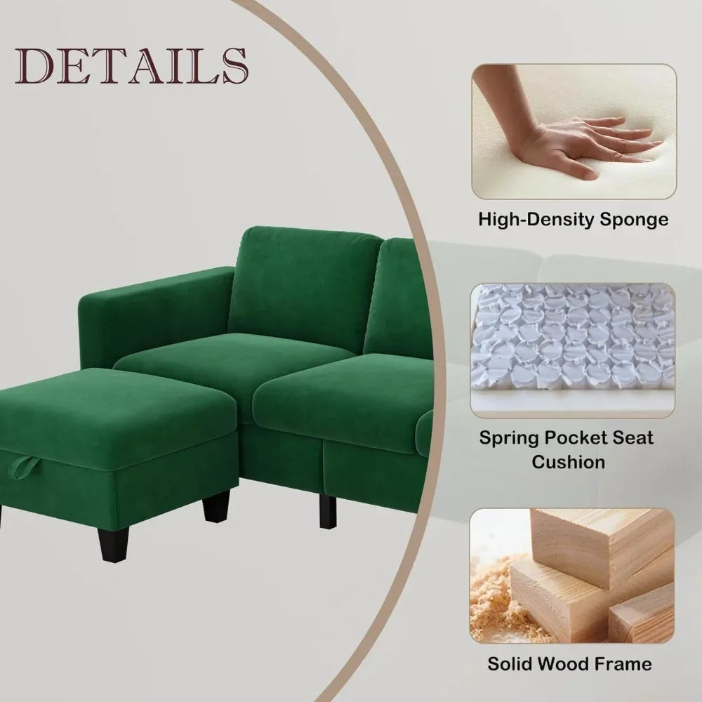 Sleeper Sectional Sofa Set ,with Storage Ottoman 4-Seat Sectional Sofa Set for Living Room, Velvet U Shaped Couch