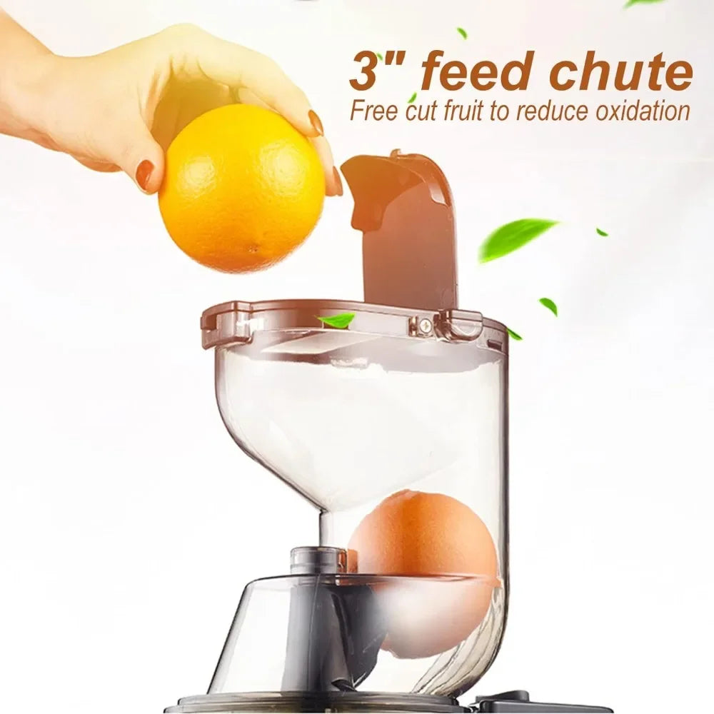 Slow Masticating Juicer Cold Press Juice Extractor Apple Orange Citrus Juicer Machine with Wide Chute Quiet Motor