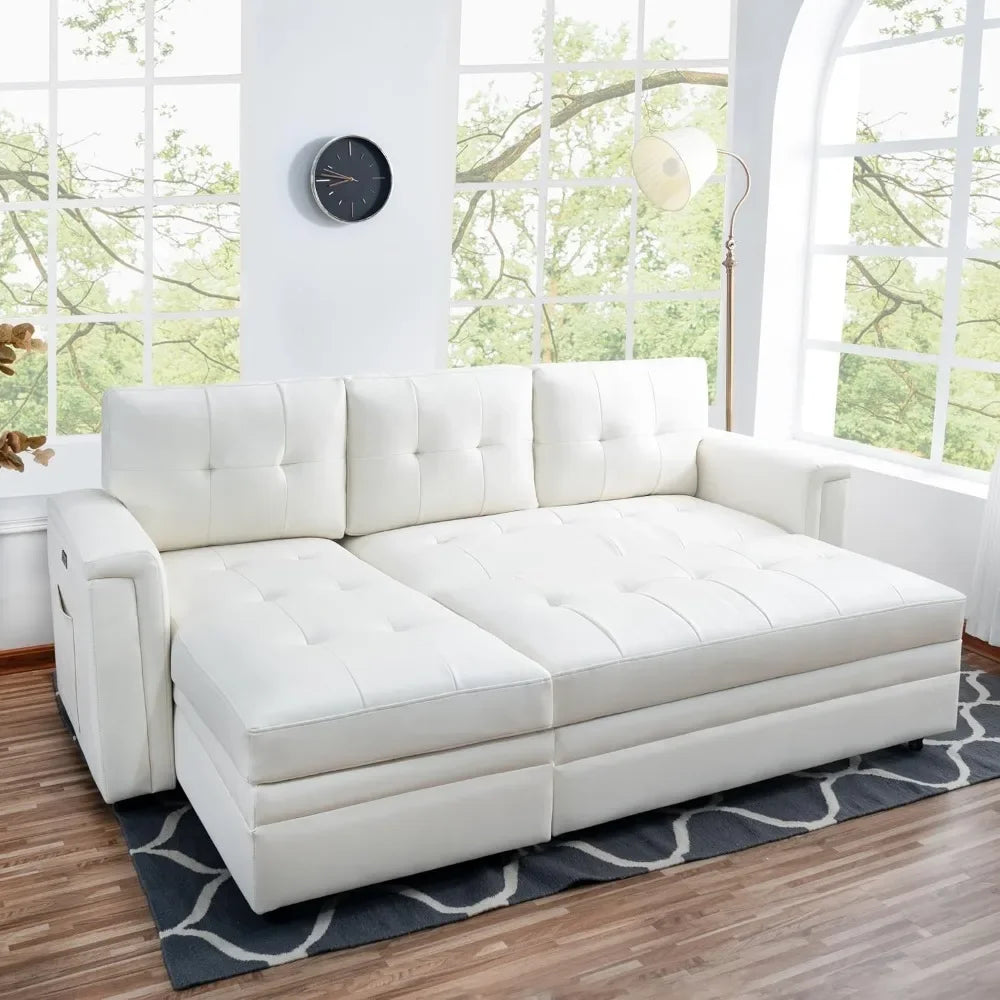 sofa beds, with USB Ports-L-Shaped Couch Convertible Pull-Out Bed, Timeless Design, Sturdy