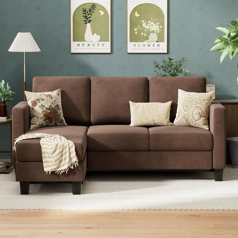 Convertible Sectional Sofa Couch, 3 Seat L-Shaped Sofa with Linen Fabric