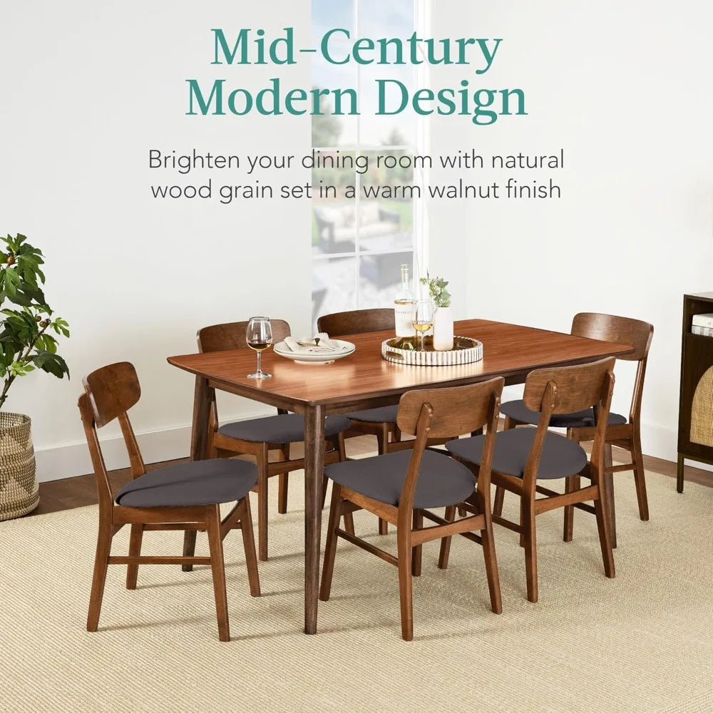 7-Piece Wooden Dinings Set, Mid-Century Modern Table & Upholstered Chair