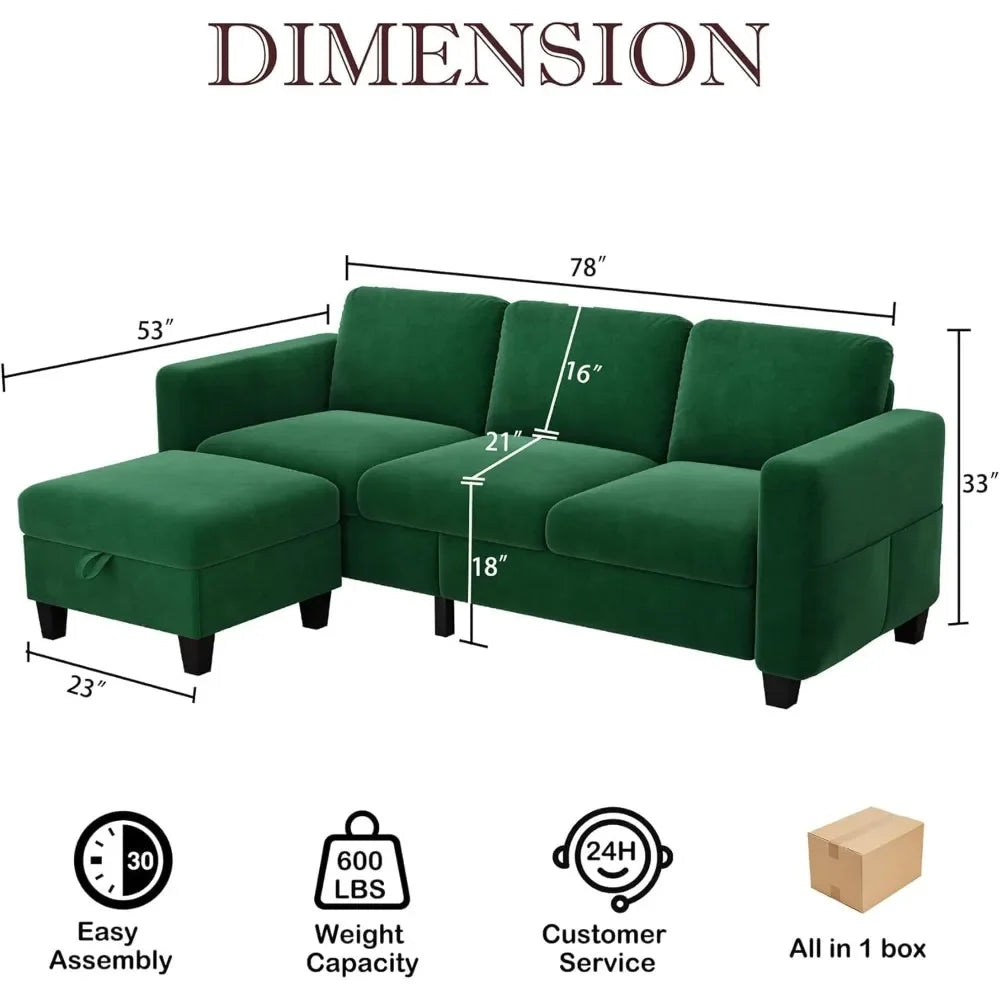 Sleeper Sectional Sofa Set ,with Storage Ottoman 4-Seat Sectional Sofa Set for Living Room, Velvet U Shaped Couch