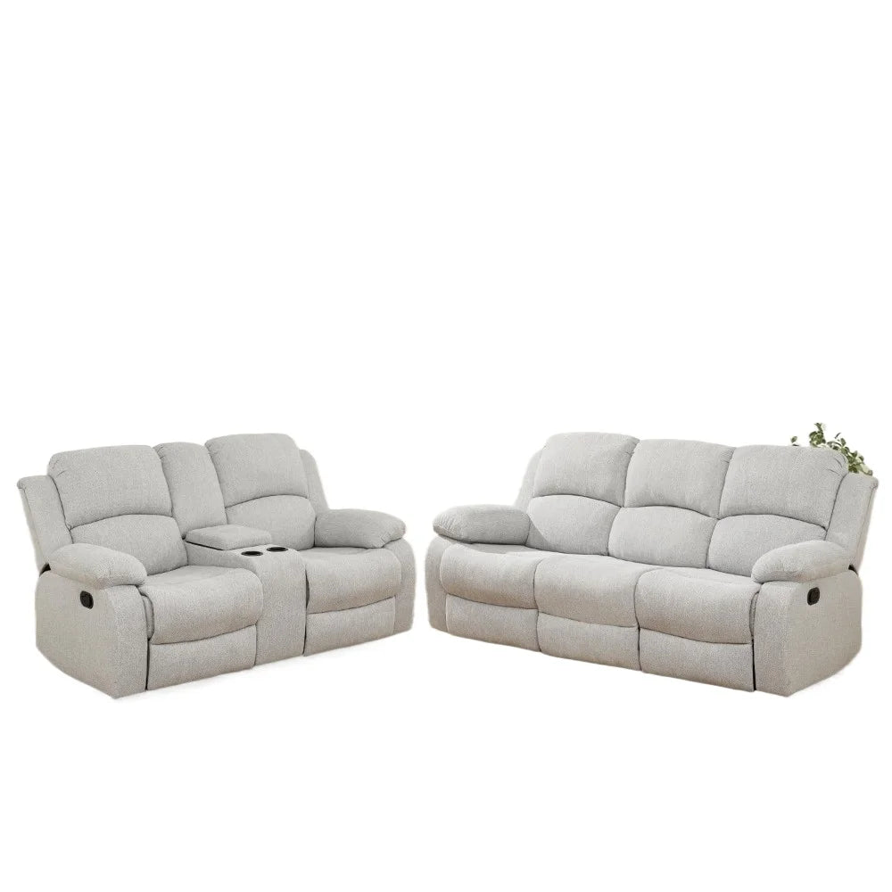 Recliner Sofa Set Living Room Furniture, Microfiber Fabric Reclining Sofa Set, Recliner Couch Set with Cup Holders