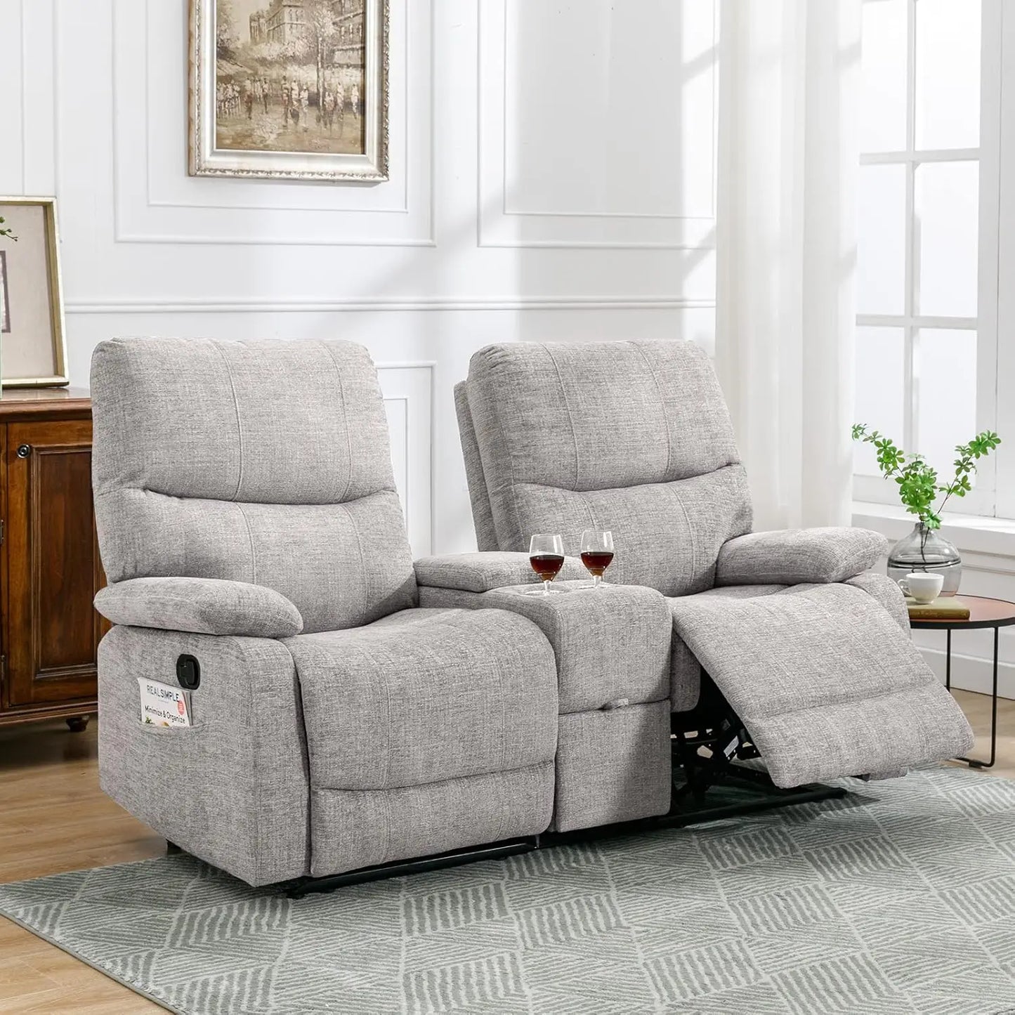 Reclining Loveseat with Console, Double Reclining Loveseat, 2 Seater Manual Reclining Couch for Living Room, Office,Home Theater