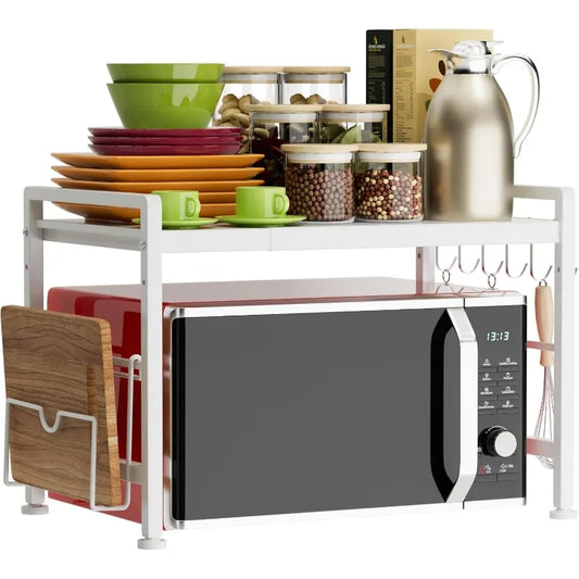 Extendable Microwave Oven Rack - Adjustable Kitchen counter shelf, 2 Tier Microwave Stand