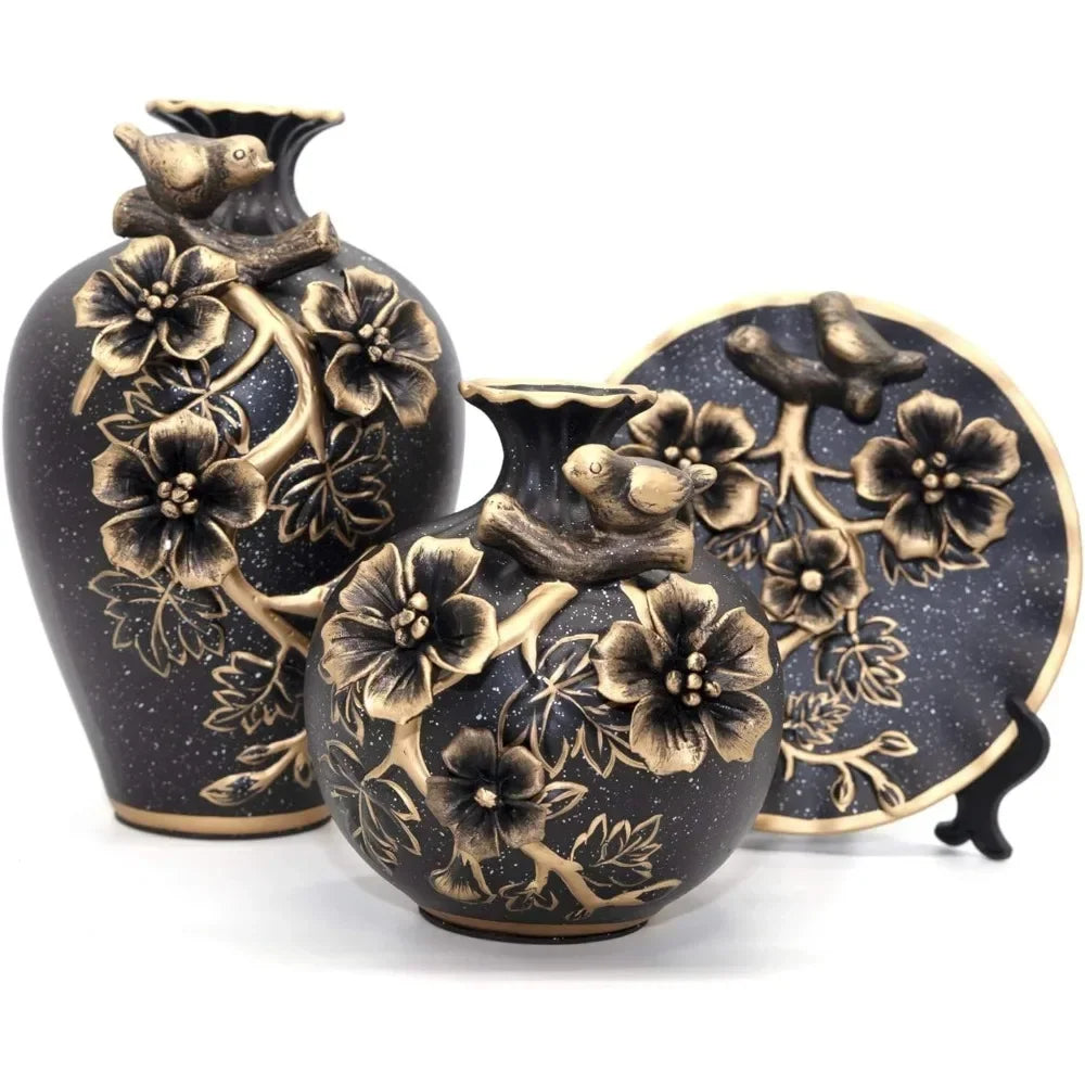 Home Decorations Classical Decorative Ceramic Vase Home Decor Flower (Black) Garden