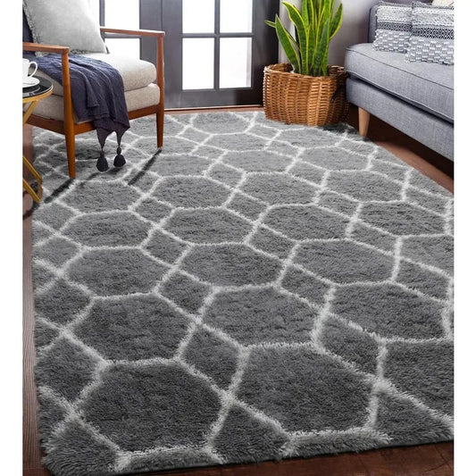 Geometric Area Rug 5x8, Rugs for Living Room Bedroom, Modern Shag Fluffy Floor Rugs for Kids Room Decor, Extra Soft