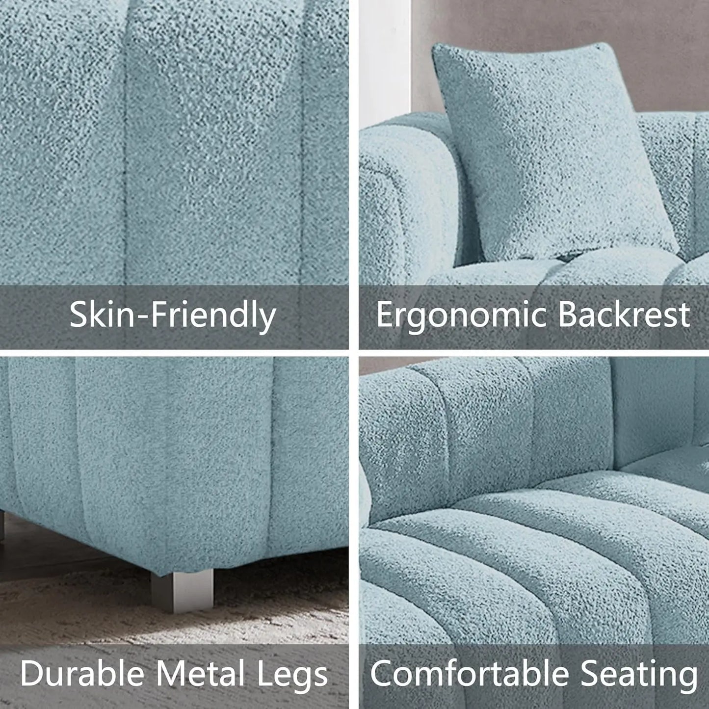 Modern Sofa Bubble Couch with 2 Pillows, Premium Teddy Velvet 3-Seater Couch, Fluffy Loveseat Sofa