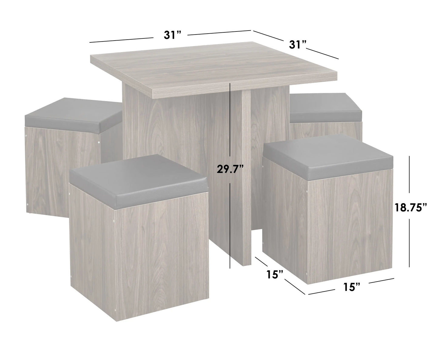 Dining Room/Kitchen Set with Storage Ottoman Multiple Colors 100% MDF Construction Table