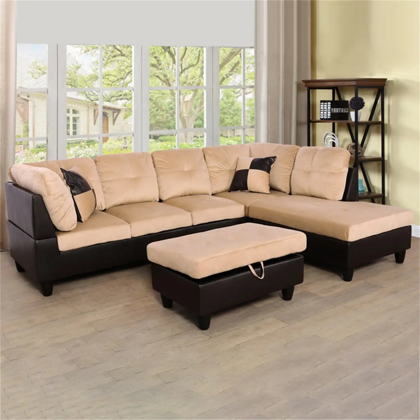 Sectional Sofa Couch Living Room Furniture Sets Modern L Shaped Sectional Sofa Set Beige and Brown