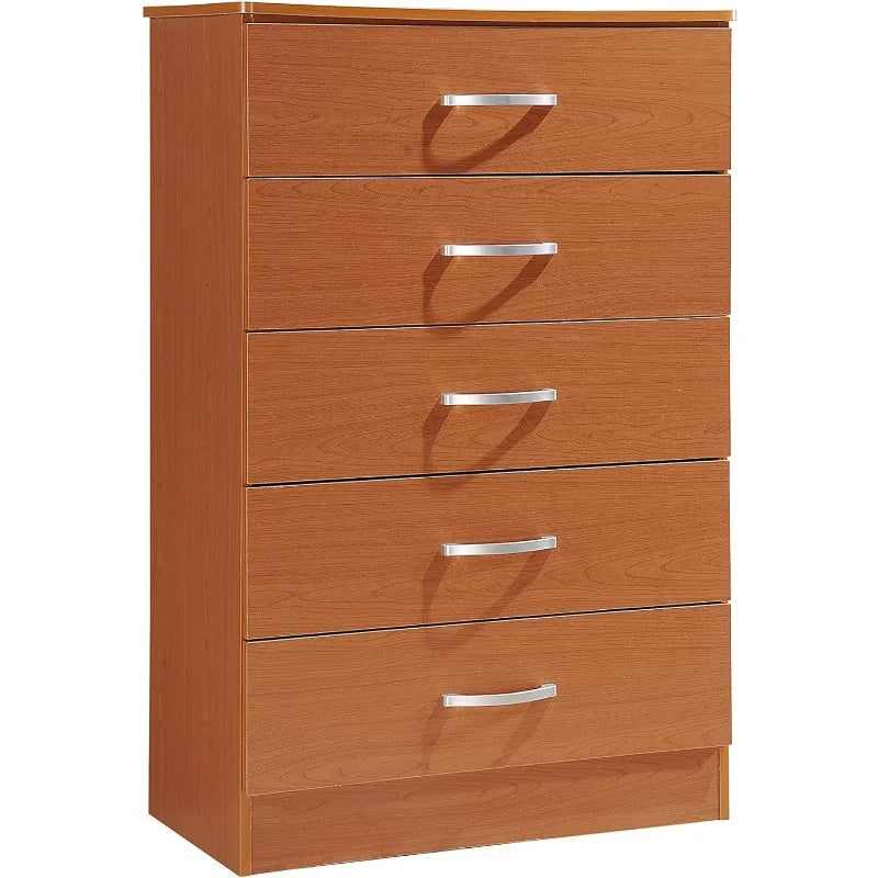 5 Drawer Wood Dresser for Bedroom, Chest of Drawers with Metal Rails for Support when Storing Clothing, White