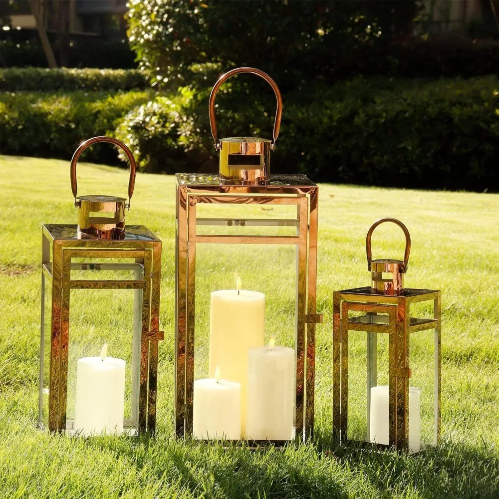 3 Stainless Steel Candle Lantern Metal Candle Holder With Clear Glass Panel Outdoor Home Decoration Perfect for Home Décor Event