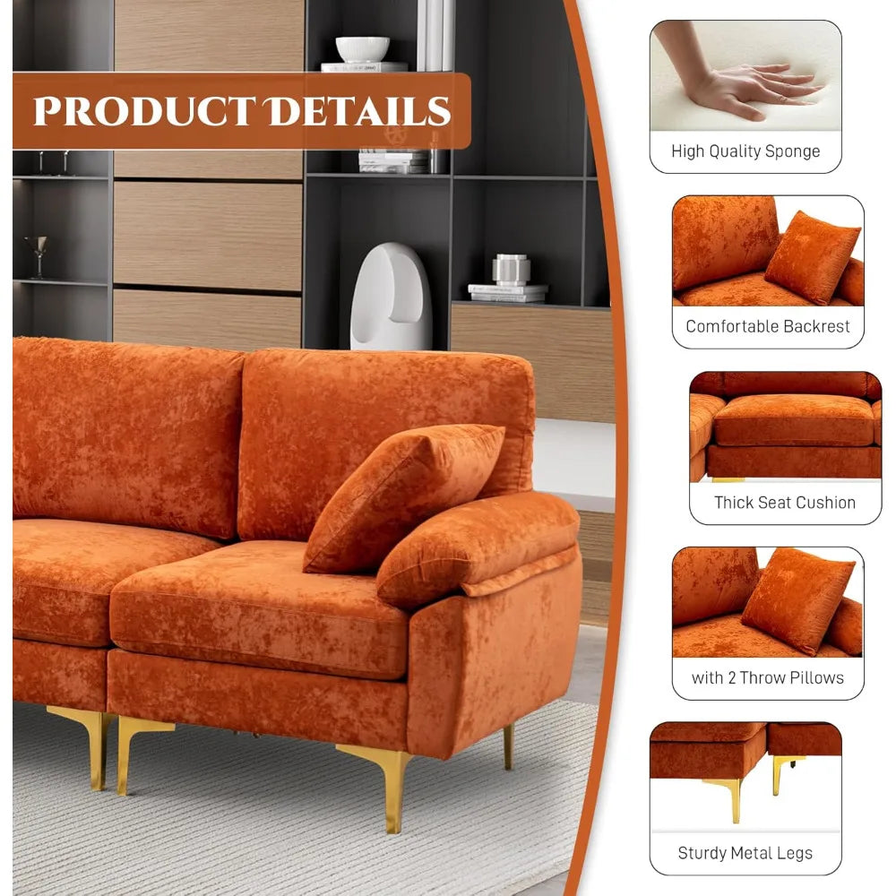 U-shaped segmented sofa, 4-seater living room sofa set, convertible L-shaped velvet sofa set