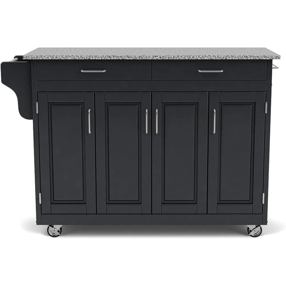 Mobile Create-a-Cart Black Finish Four Door Cabinet Kitchen Cart with Gray Granite Top,