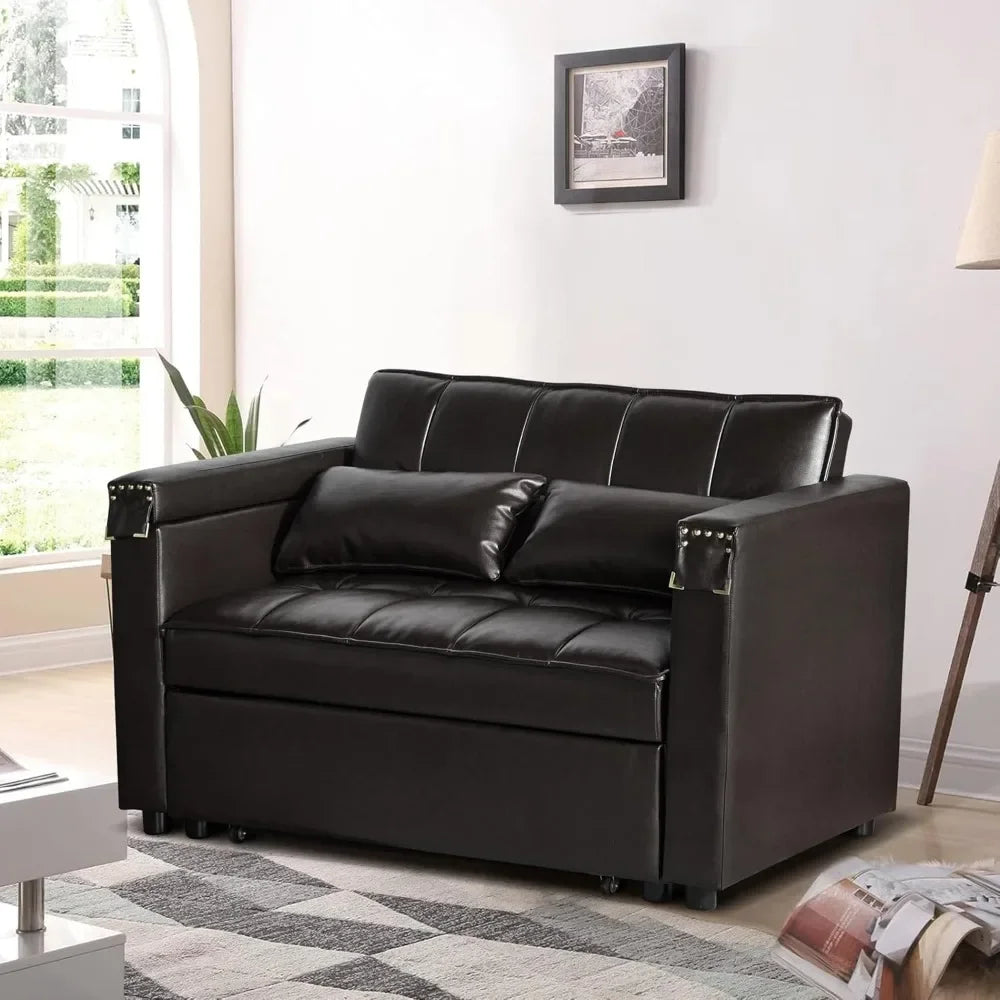 Convertible Sofa Bed, 3-in-1 Multi-Functional Faux Leather Sleeper Couch