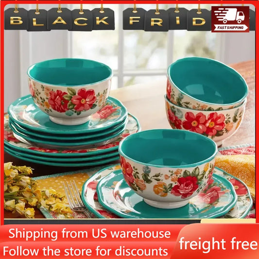 Ceramic Dishes to Eat Vintage Floral 12-Piece Dinnerware Set