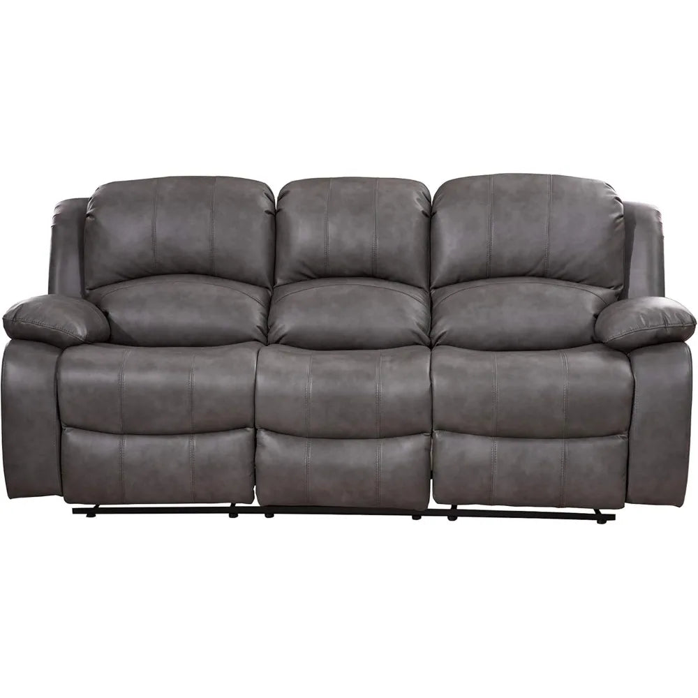 Bonded Leather Reclining Sofa Chair Set Living Room Set Sofa Loveseat Glider Chair 8018 Multiple Colors (Gray)