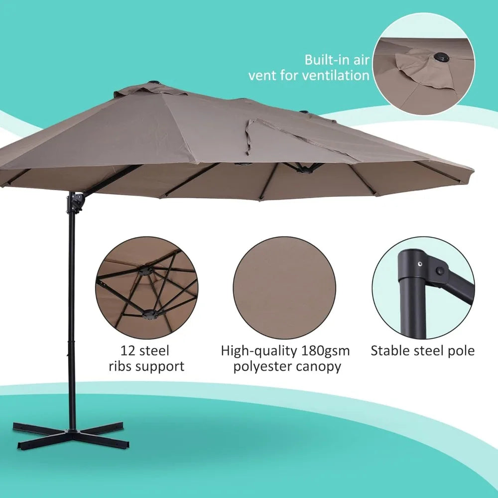 Outdoor Market Extra Large Umbrella with Crank, Cross Base for Deck, Lawn, Backyard