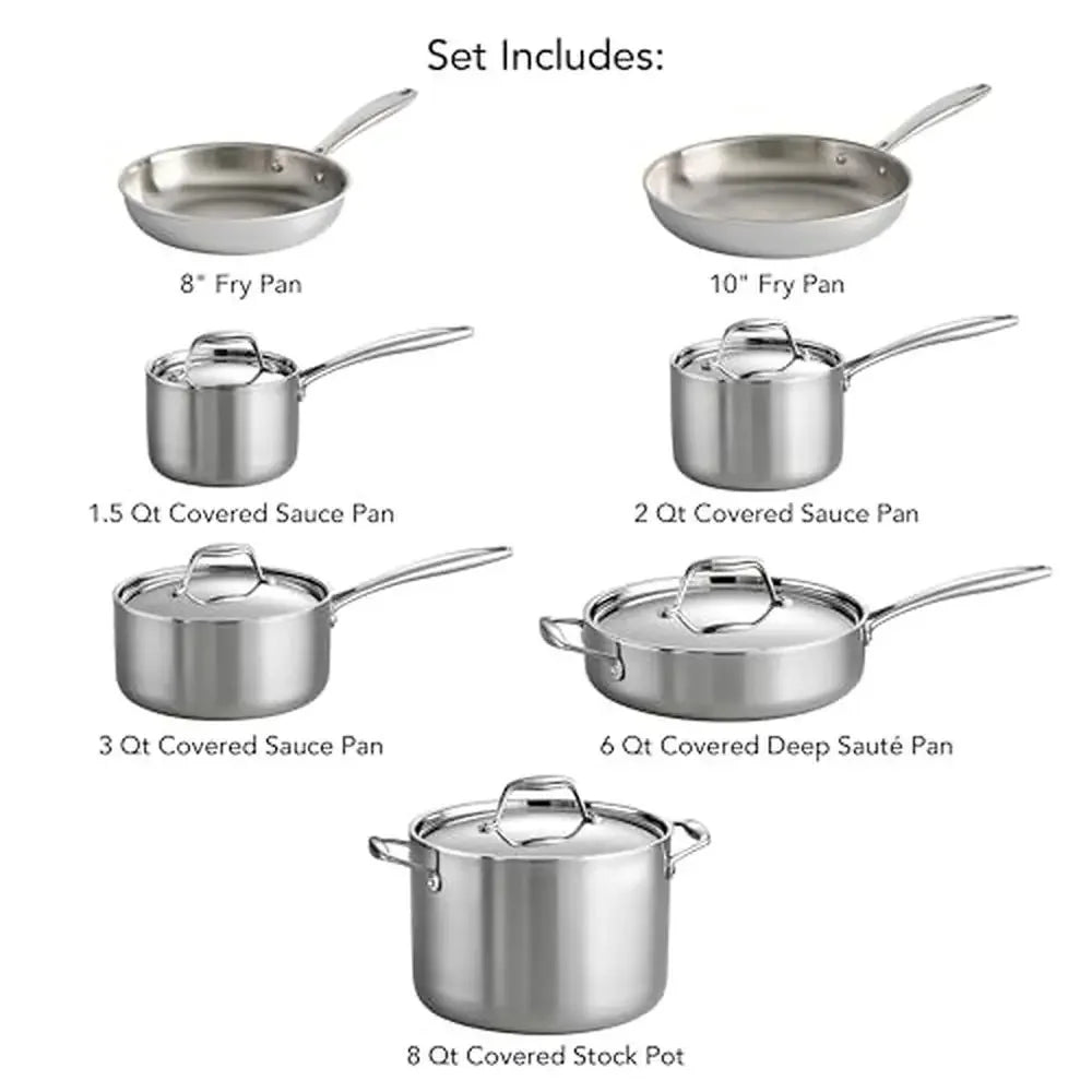 Stainless Steel Cookware Set with Lids Induction-Ready Kitchen Pots Pans Sautee Stock Pot Mirror-Polished