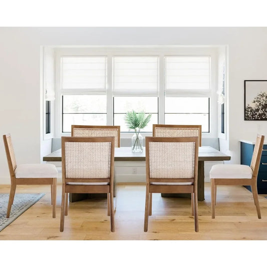 LIVINOVA Farmhouse Rattan Dining Chairs Set of 6,Mid Century Modern Kitchen & Dining Room