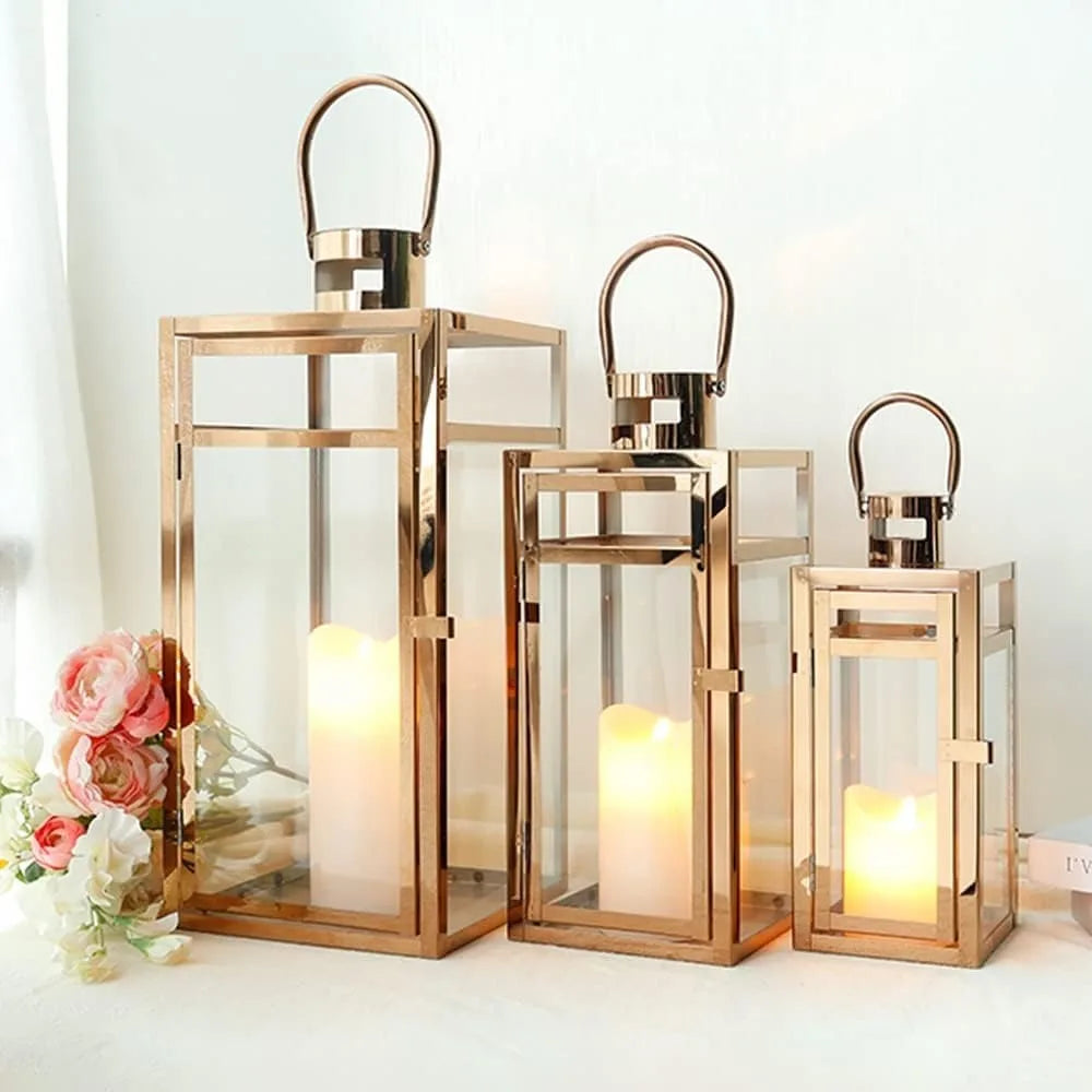 3 Stainless Steel Candle Lantern Metal Candle Holder With Clear Glass Panel Outdoor Home Decoration Perfect for Home Décor Event