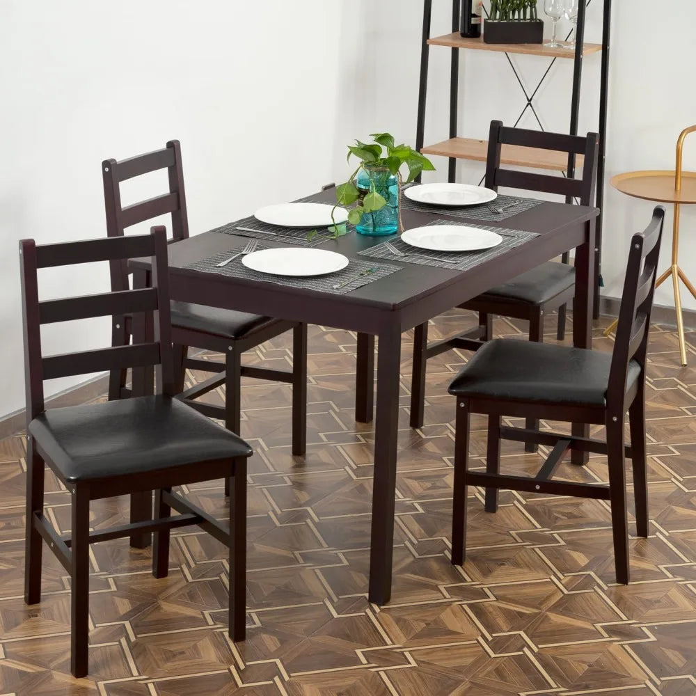 Kitchen Table and Chairs for 4 Dining Room Table Set,Wood Elegant Kitchen Sets for Small Space,Dark Brown