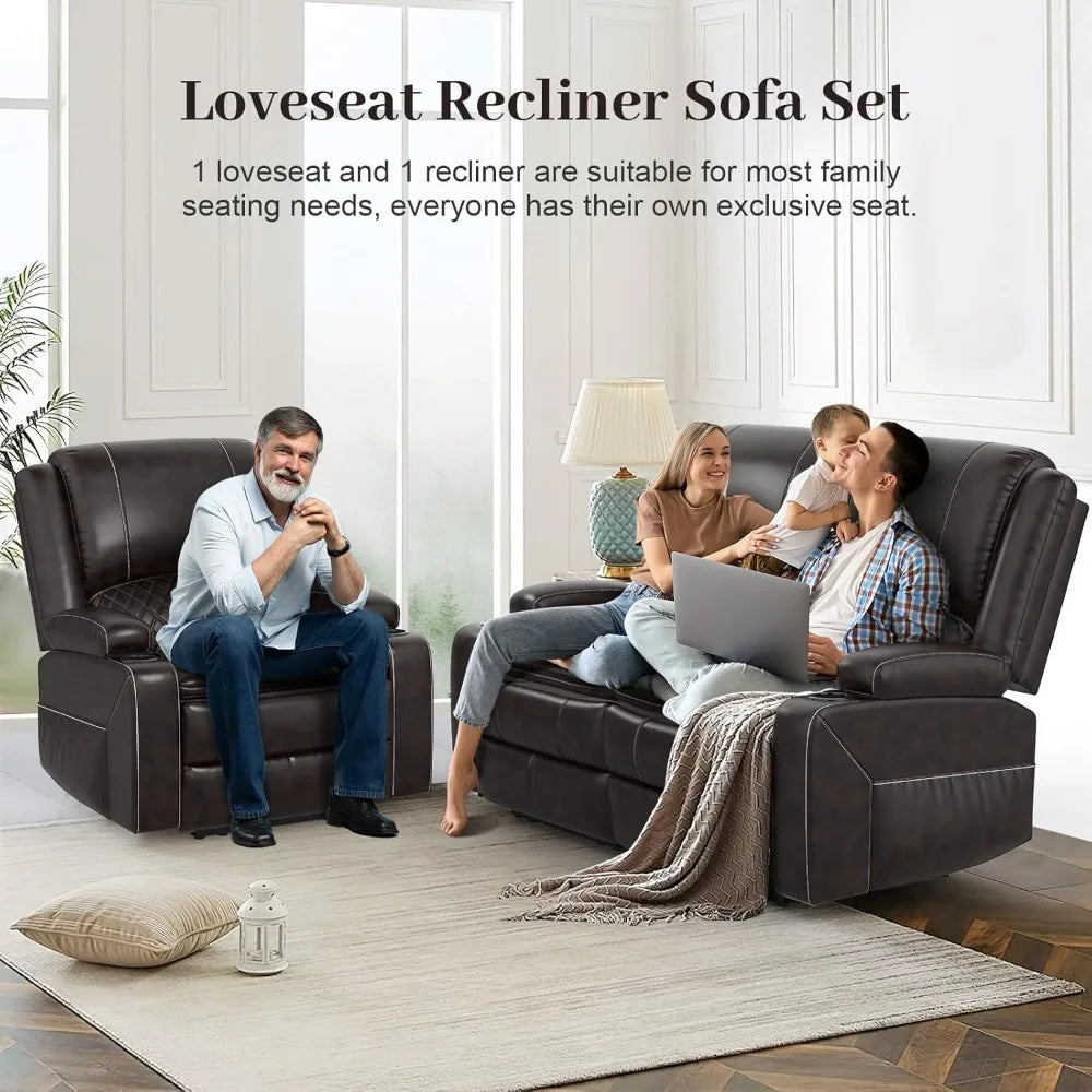 Living Room, 2 Seater Reclining Loveseat Leather with Removable Console