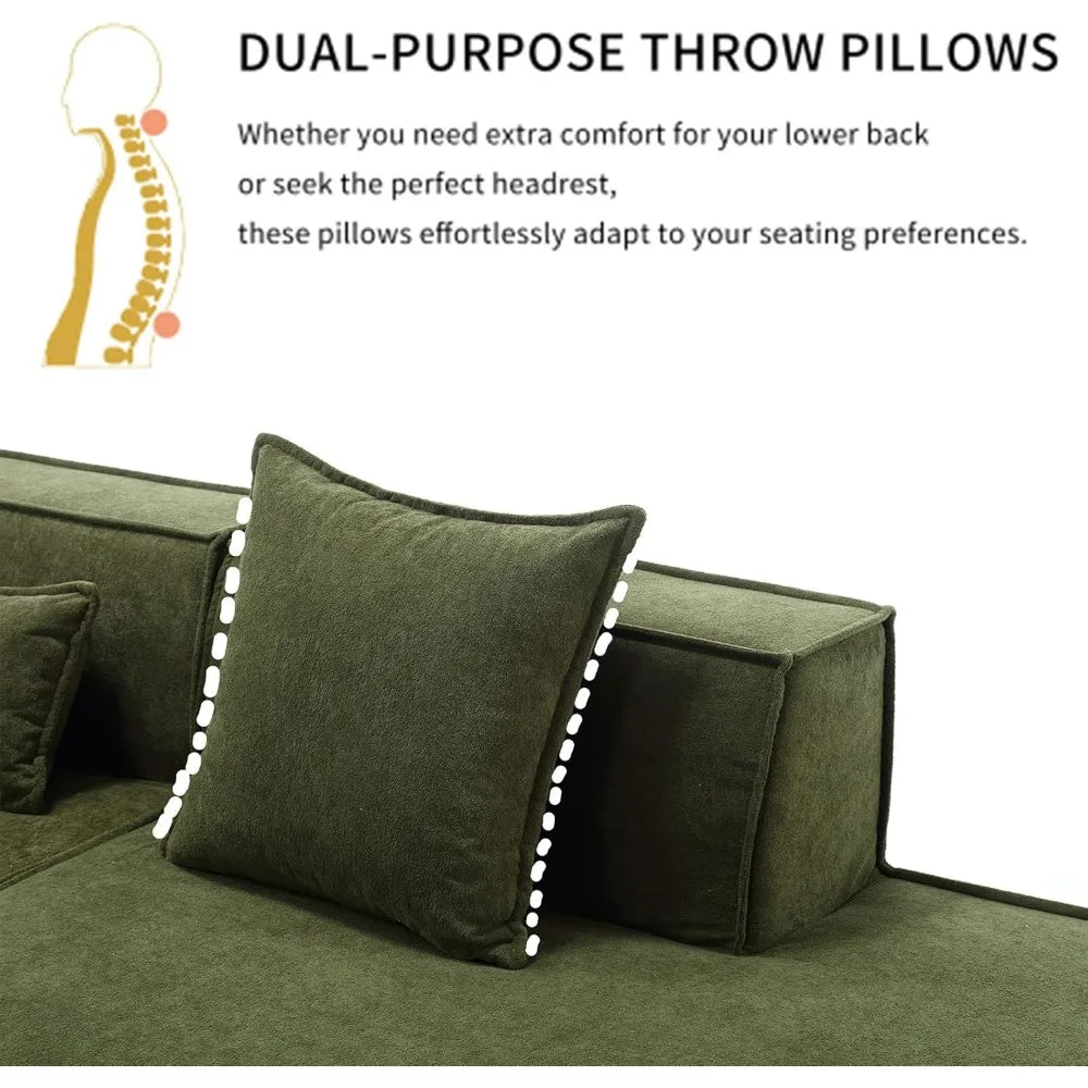 Sofa Couch-Shape Upholstered Cloud Modern Minimalist Couches, Deep Seat Corner Couch, Right Facing Chaise