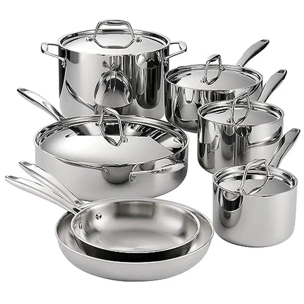 Stainless Steel Cookware Set with Lids Induction-Ready Kitchen Pots Pans Sautee Stock Pot Mirror-Polished