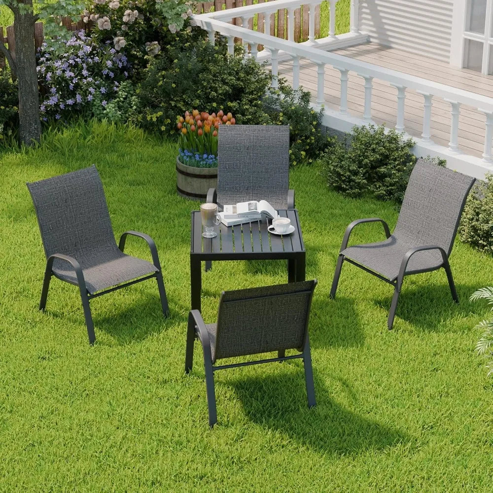Patio Chairs Set of 4, Outdoor Stackable Dining Chairs for All Weather, Breathable