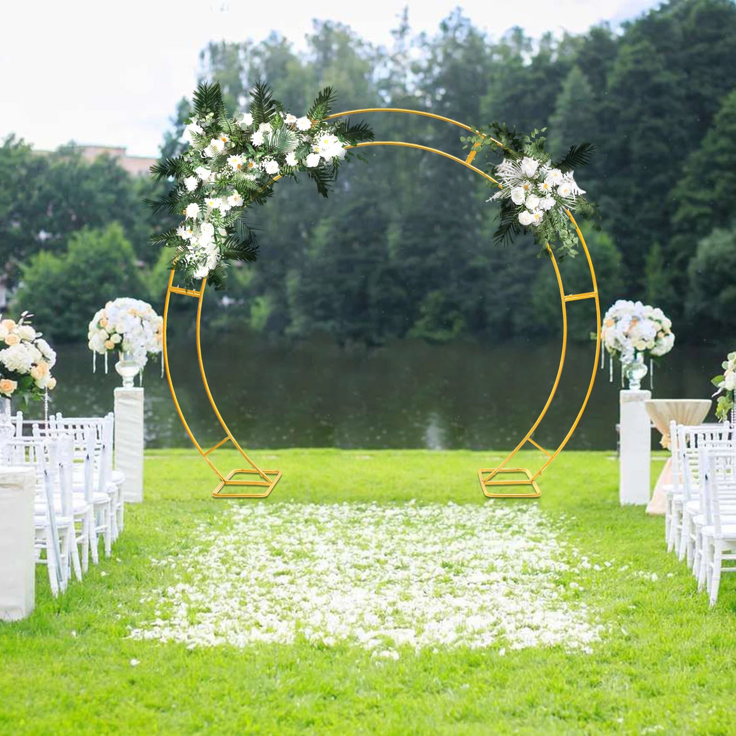 Double Arch Circle Curved Iron Decorative Props,Gold Wedding Flower Rack for Wedding Party