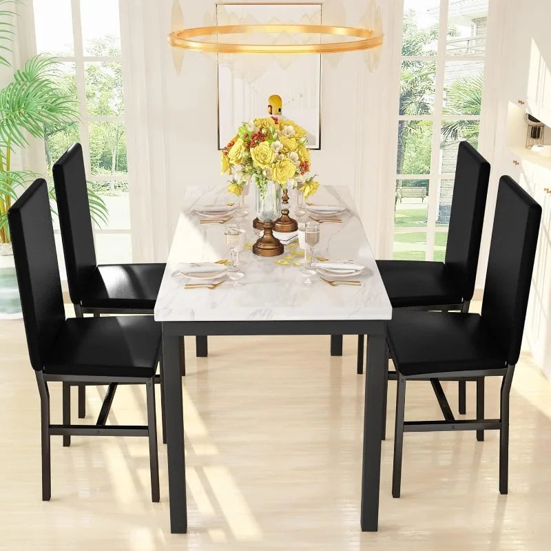 Hooseng Dining Table Set for 4, White Kitchen Table and Chairs