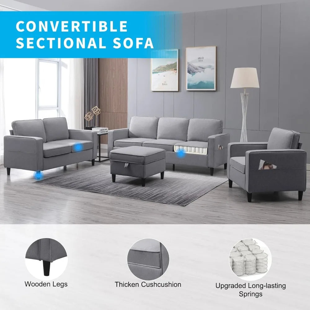 Shaped Sofa Sets 4 Pieces Living Room, Living Room Sofa and Loveseat Set,3-Seater L Shape