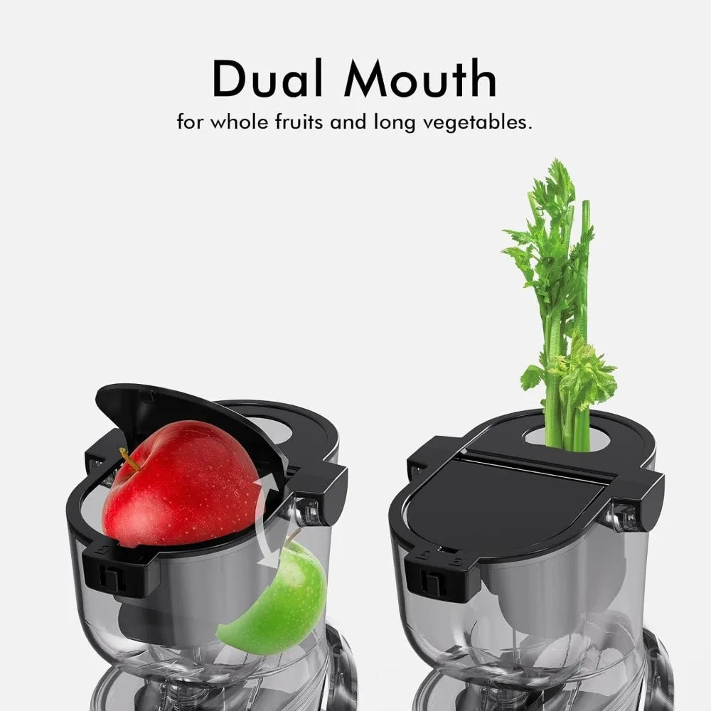 Cold press juicer with an 83mm large mouth, whole slow chewing juicer, fruit and vegetable juicer. BPA free