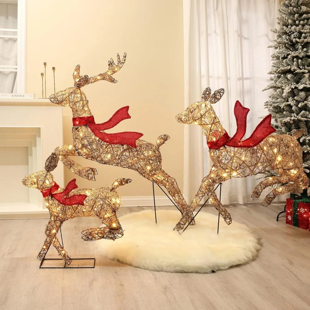 Rattan Reindeer Christmas Decorations Outdoor Yard Set of3,Indoor Decorations,LED Christmas Lighte