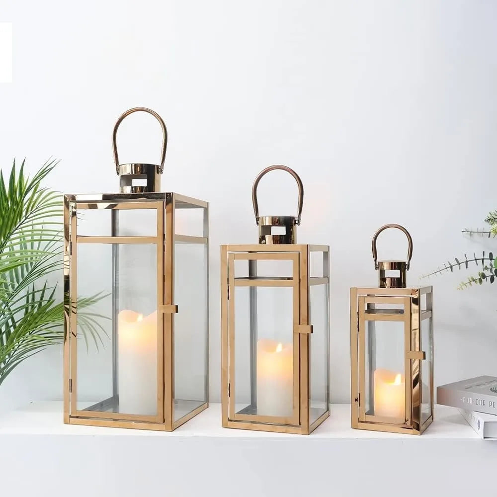 3 Stainless Steel Candle Lantern Metal Candle Holder With Clear Glass Panel Outdoor Home Decoration Perfect for Home Décor Event