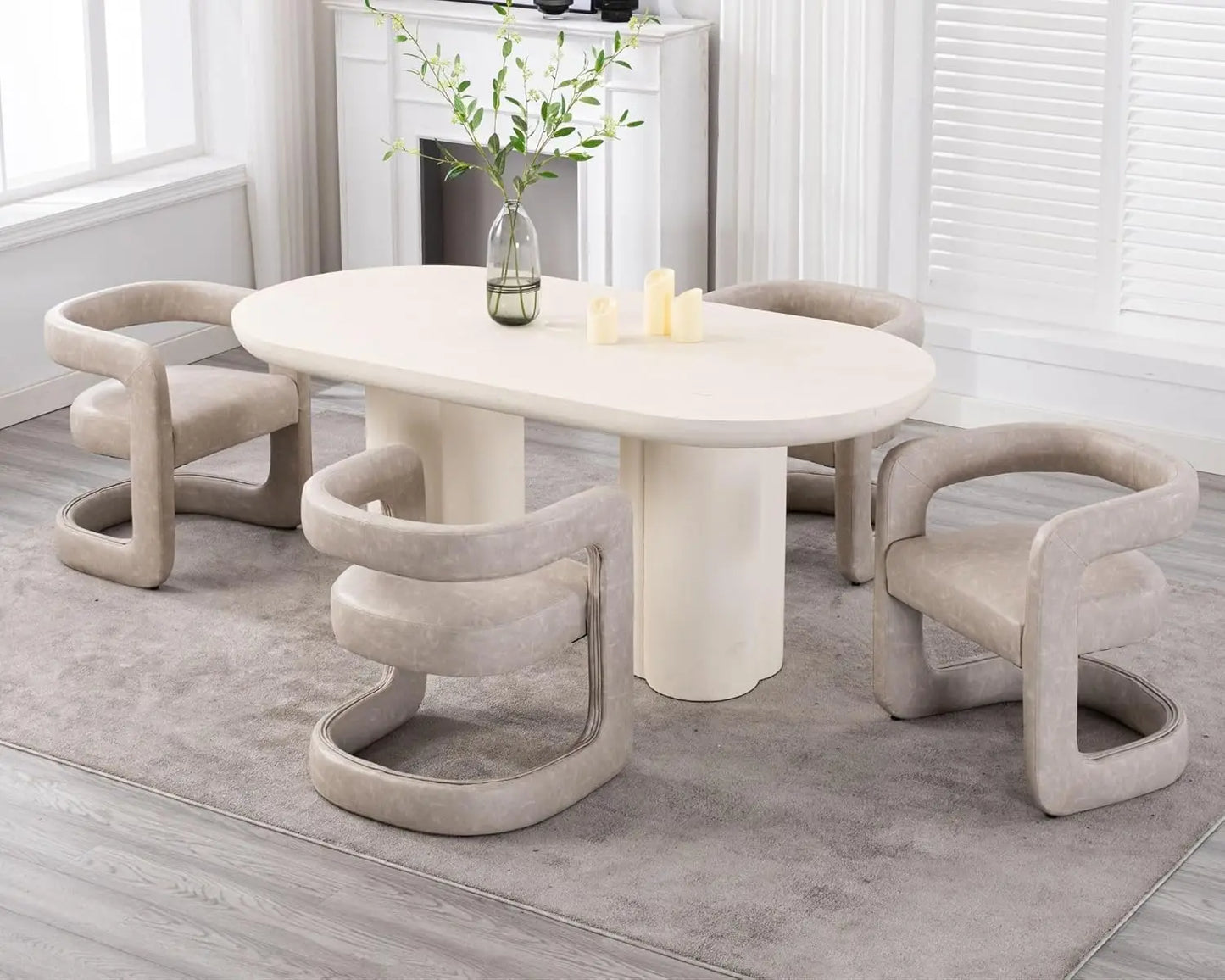 Upholstered Barrel Dining Chairs Set of 4, Modern Velvet Dining Room Chairs with Open Back & Sled Base
